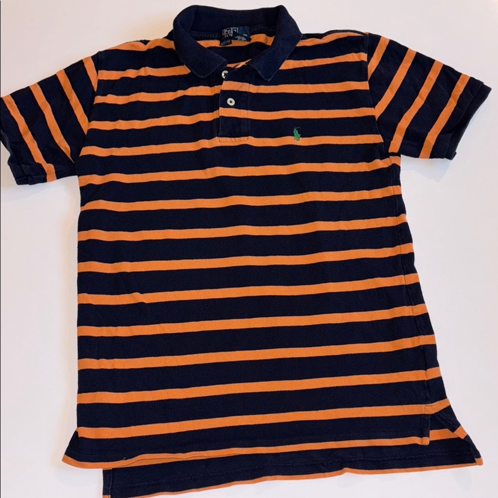 Ralph Lauren Orange and Blue Striped Polo Shirt Boys Large 16/18